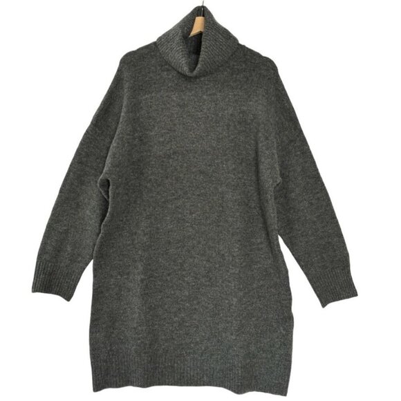 Mango Wool Blend Gray Turtle Neck Oversized Oversized Sweater Tunic Dress Size M - Picture 1 of 9